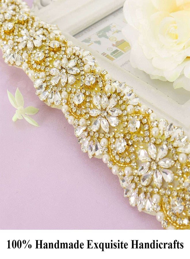 Pardecor Rhinestone Belt Women Belt Wedding Dress Gold Sash Crystal Applique Bridal Belt Bridal Gowns Sash Beaded Trim Bridesmaid Sash Perfect for Wedding - Image 4